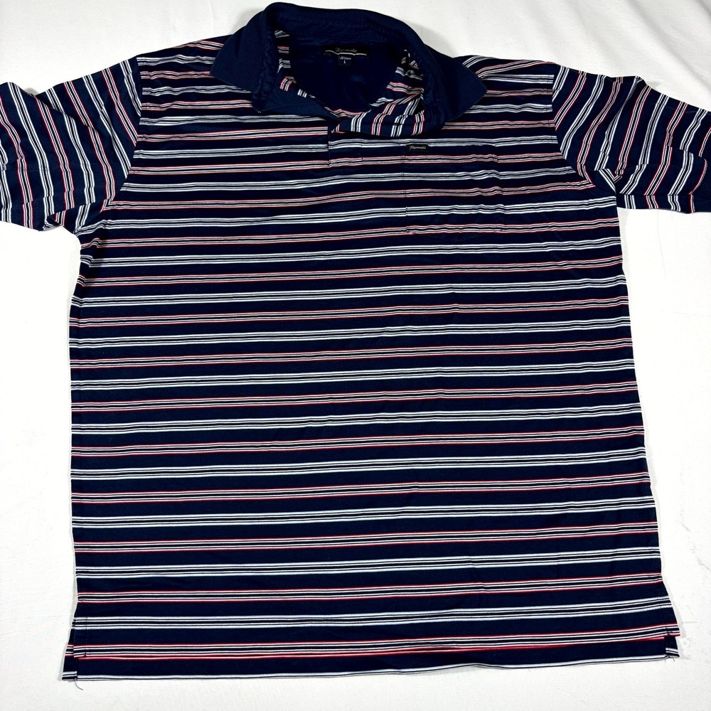 Faconnable Polo Shirt Men Large Multicolor Striped Chest Pocket Golf Performance